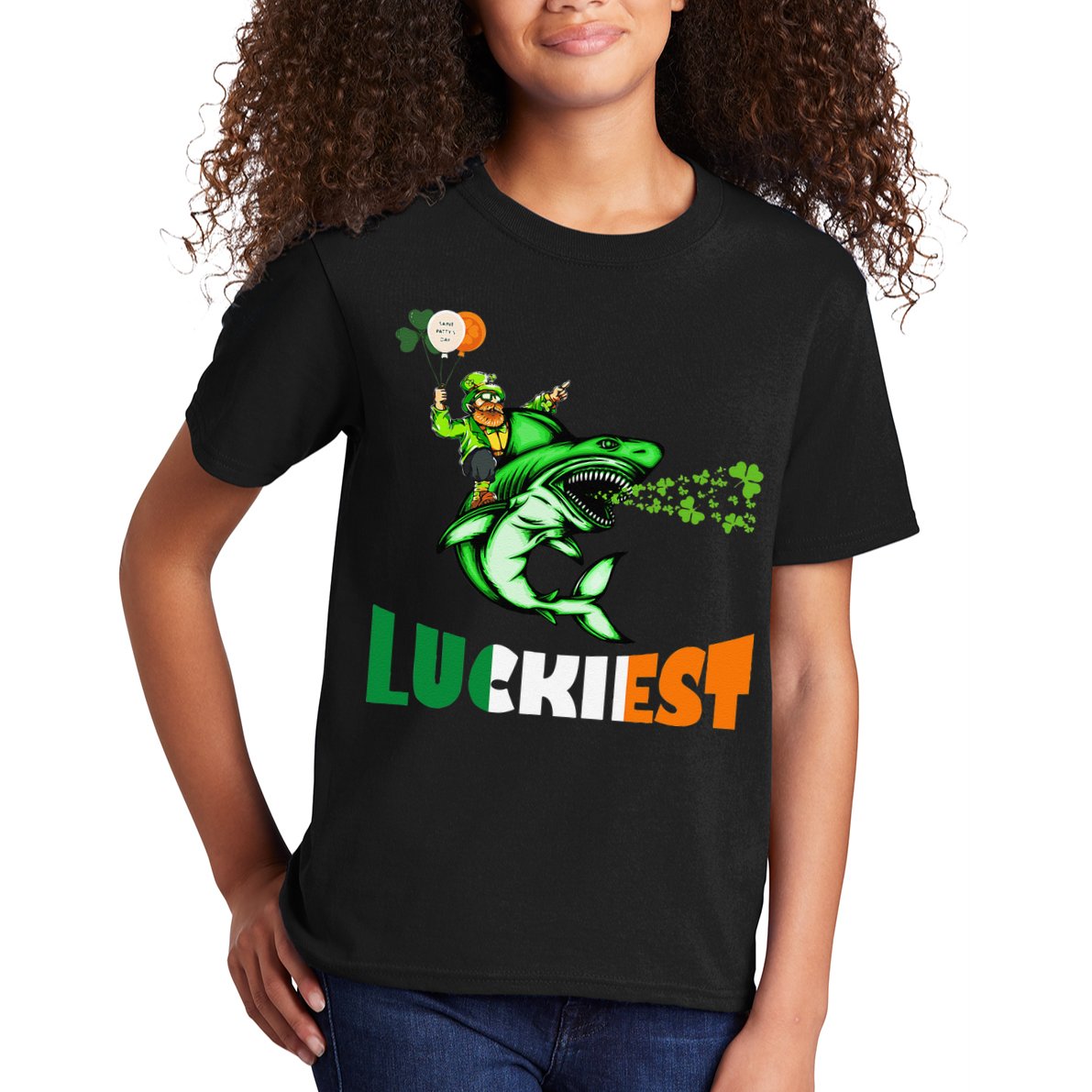 Saint Patrick's Day Funny Leprechaun Riding Shark Best Gift Kids T-Shirt