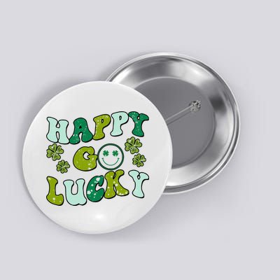 St Patricks Day Happy Go Lucky Shamrock Irish Retro Button
