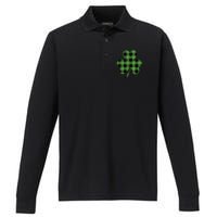 St Patricks Day Tee Irish Wo  Plaid Graphic Shamrock Performance Long Sleeve Polo