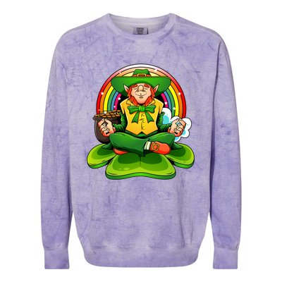 St Patricks Day Irish Yoga Leprechaun Meditating Yogi Patty Gift Colorblast Crewneck Sweatshirt