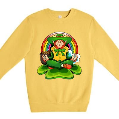 St Patricks Day Irish Yoga Leprechaun Meditating Yogi Patty Gift Premium Crewneck Sweatshirt