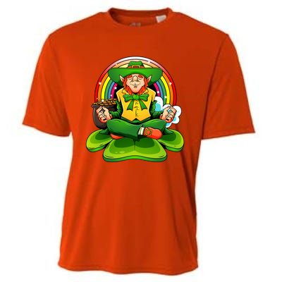 St Patricks Day Irish Yoga Leprechaun Meditating Yogi Patty Gift Cooling Performance Crew T-Shirt