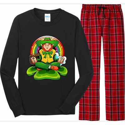 St Patricks Day Irish Yoga Leprechaun Meditating Yogi Patty Gift Long Sleeve Pajama Set