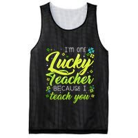 St Patrick's Day Teacher Shamrock Lucky Because I Teach You Mesh Reversible Basketball Jersey Tank