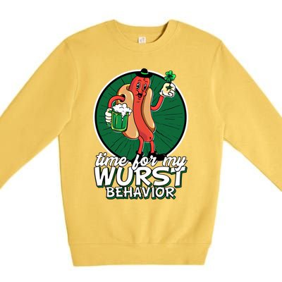 St Patricks Day Time For My Wurst Behavior Lucky Beer Pong Great Gift Premium Crewneck Sweatshirt