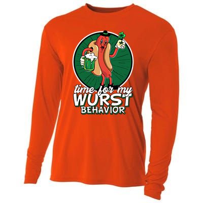 St Patricks Day Time For My Wurst Behavior Lucky Beer Pong Great Gift Cooling Performance Long Sleeve Crew