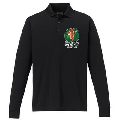 St Patricks Day Time For My Wurst Behavior Lucky Beer Pong Great Gift Performance Long Sleeve Polo