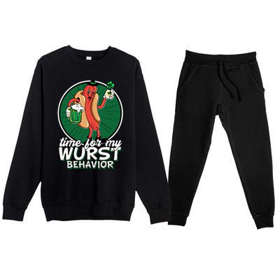 St Patricks Day Time For My Wurst Behavior Lucky Beer Pong Great Gift Premium Crewneck Sweatsuit Set