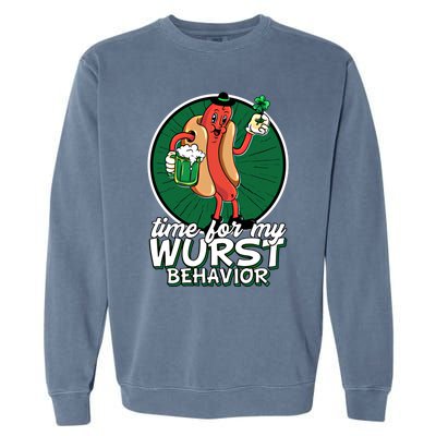 St Patricks Day Time For My Wurst Behavior Lucky Beer Pong Great Gift Garment-Dyed Sweatshirt