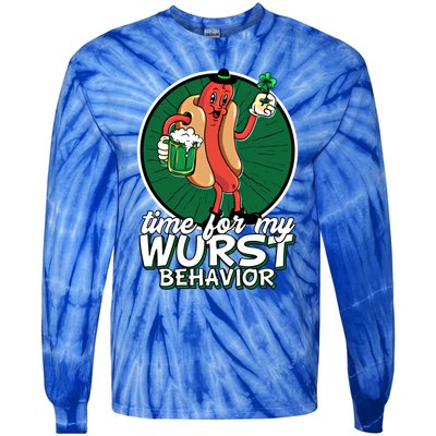 St Patricks Day Time For My Wurst Behavior Lucky Beer Pong Great Gift Tie-Dye Long Sleeve Shirt