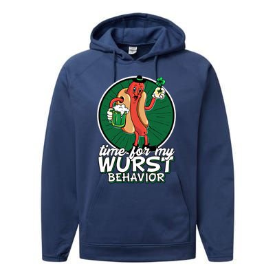 St Patricks Day Time For My Wurst Behavior Lucky Beer Pong Great Gift Performance Fleece Hoodie