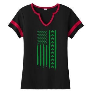 St Patricks Day Usa Flag Gift Ladies Halftime Notch Neck Tee