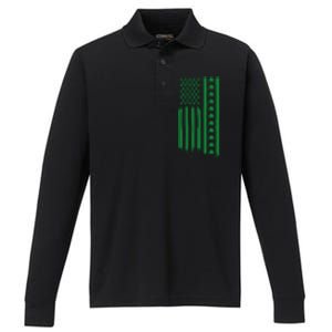 St Patricks Day Usa Flag Gift Performance Long Sleeve Polo