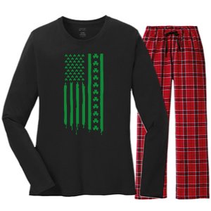 St Patricks Day Usa Flag Gift Women's Long Sleeve Flannel Pajama Set 