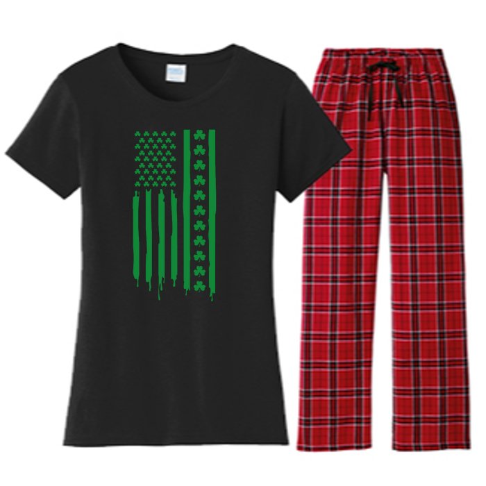 St Patricks Day Usa Flag Gift Women's Flannel Pajama Set