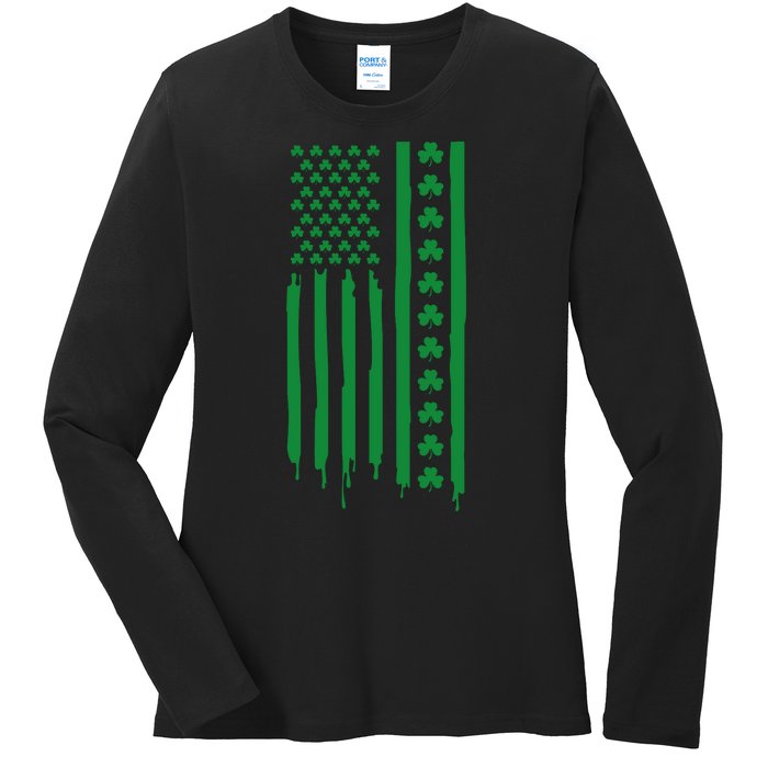 St Patricks Day Usa Flag Gift Ladies Long Sleeve Shirt