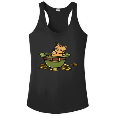 St Patrick's Day Cat And Pot Of Coins Gift Ladies PosiCharge Competitor Racerback Tank