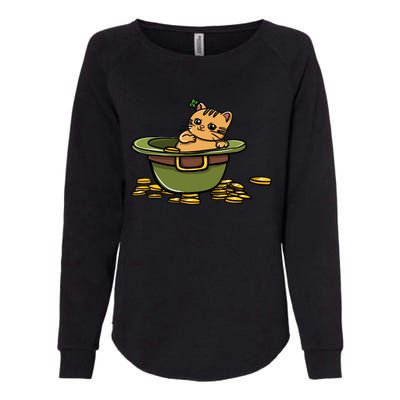 St Patrick's Day Cat And Pot Of Coins Gift Womens California Wash Sweatshirt