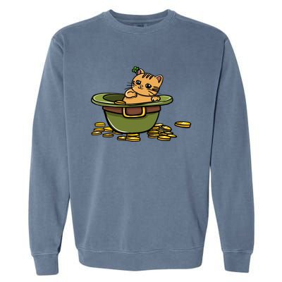 St Patrick's Day Cat And Pot Of Coins Gift Garment-Dyed Sweatshirt