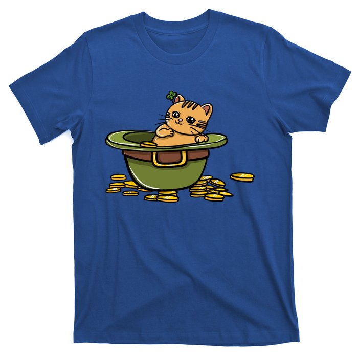 St Patrick's Day Cat And Pot Of Coins Gift T-Shirt