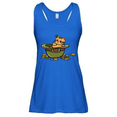 St Patrick's Day Cat And Pot Of Coins Gift Ladies Essential Flowy Tank