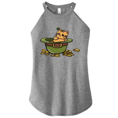 St Patrick's Day Cat And Pot Of Coins Gift Women’s Perfect Tri Rocker Tank