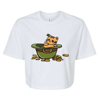 St Patrick's Day Cat And Pot Of Coins Gift Bella+Canvas Jersey Crop Tee