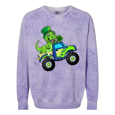 St Patricks Day Cute Dinosaur Monster Truck Gift Kid.s Boys Colorblast Crewneck Sweatshirt