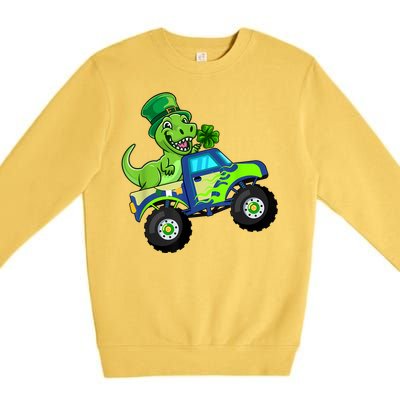 St Patricks Day Cute Dinosaur Monster Truck Gift Kid.s Boys Premium Crewneck Sweatshirt