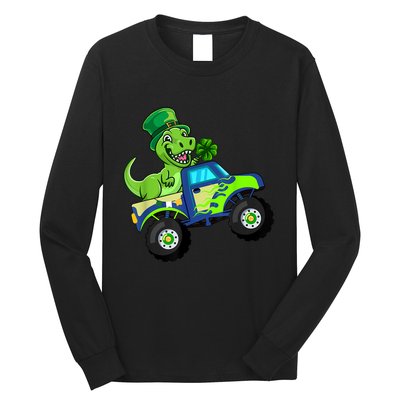 St Patricks Day Cute Dinosaur Monster Truck Gift Kid.s Boys Long Sleeve Shirt