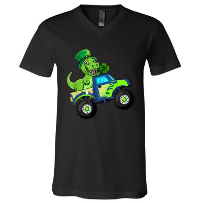 St Patricks Day Cute Dinosaur Monster Truck Gift Kid.s Boys V-Neck T-Shirt