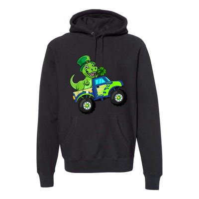 St Patricks Day Cute Dinosaur Monster Truck Gift Kid.s Boys Premium Hoodie