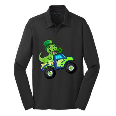 St Patricks Day Cute Dinosaur Monster Truck Gift Kid.s Boys Silk Touch Performance Long Sleeve Polo