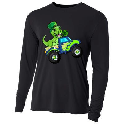 St Patricks Day Cute Dinosaur Monster Truck Gift Kid.s Boys Cooling Performance Long Sleeve Crew