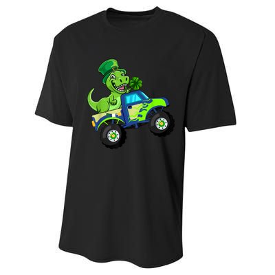 St Patricks Day Cute Dinosaur Monster Truck Gift Kid.s Boys Performance Sprint T-Shirt