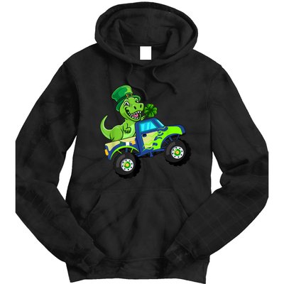 St Patricks Day Cute Dinosaur Monster Truck Gift Kid.s Boys Tie Dye Hoodie