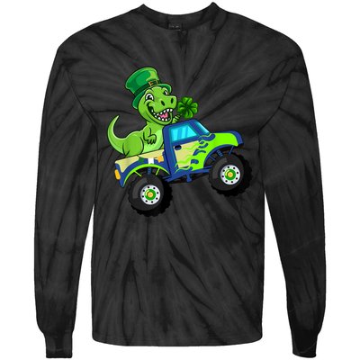 St Patricks Day Cute Dinosaur Monster Truck Gift Kid.s Boys Tie-Dye Long Sleeve Shirt