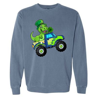 St Patricks Day Cute Dinosaur Monster Truck Gift Kid.s Boys Garment-Dyed Sweatshirt