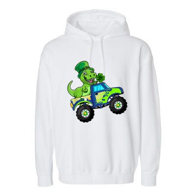 St Patricks Day Cute Dinosaur Monster Truck Gift Kid.s Boys Garment-Dyed Fleece Hoodie