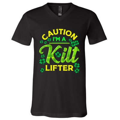 St Patrick's Day Caution I'm A Kilt Lifter V-Neck T-Shirt