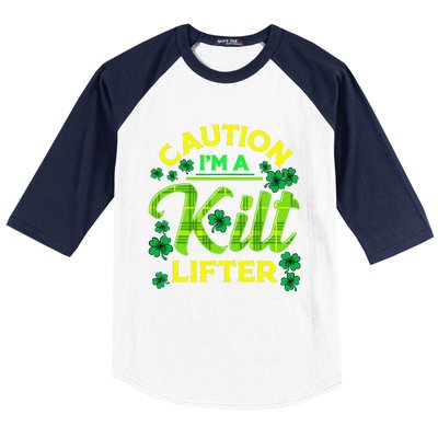 St Patrick's Day Caution I'm A Kilt Lifter Baseball Sleeve Shirt