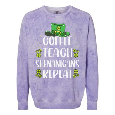 St Patricks Day Teachers Design For Teacher Who Loves Coffee Colorblast Crewneck Sweatshirt