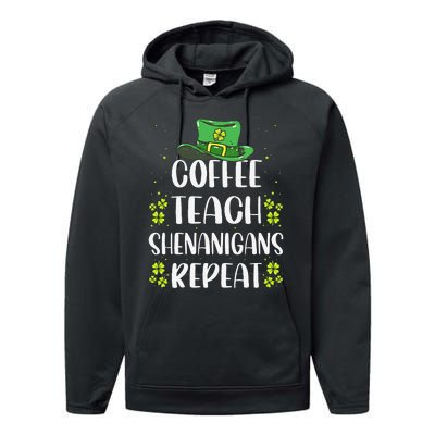 St Patricks Day Teachers Design For Teacher Who Loves Coffee Performance Fleece Hoodie