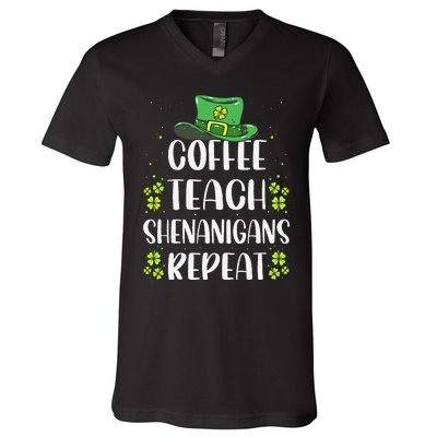 St Patricks Day Teachers Design For Teacher Who Loves Coffee V-Neck T-Shirt