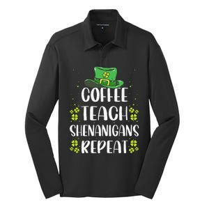 St Patricks Day Teachers Design For Teacher Who Loves Coffee Silk Touch Performance Long Sleeve Polo