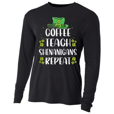 St Patricks Day Teachers Design For Teacher Who Loves Coffee Cooling Performance Long Sleeve Crew