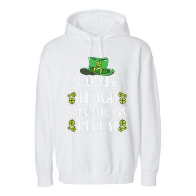 St Patricks Day Teachers Design For Teacher Who Loves Coffee Garment-Dyed Fleece Hoodie