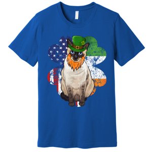 St Patricks Day Irish American Flag Siamese Cat Gift Premium T-Shirt