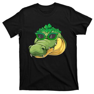 St. Patrick's Day Alligator Cute Face Sunglasses Shamrocks T-Shirt