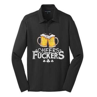 St Patricks Day Cheers Fuckers Funny Beer Drinking Silk Touch Performance Long Sleeve Polo